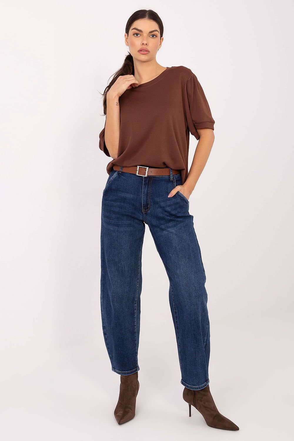 Women's High Waisted Jeans - Blue Tapered Denim-Straight Leg Jeans-LeStyleParfait