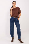 Women's High Waisted Jeans - Blue Tapered Denim-Straight Leg Jeans-LeStyleParfait
