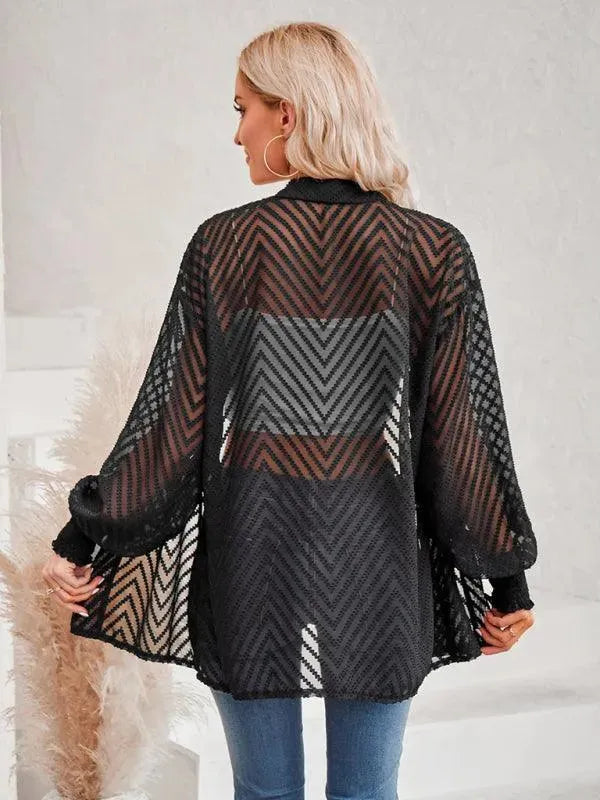 Women’s Jacquard Longline Cardigan Sweater – V-Neck