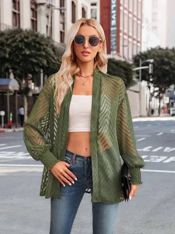 Women’s Jacquard Longline Cardigan Sweater – V-Neck