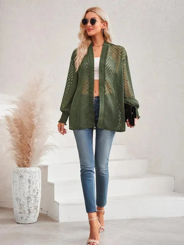 Women’s Jacquard Longline Cardigan Sweater – V-Neck