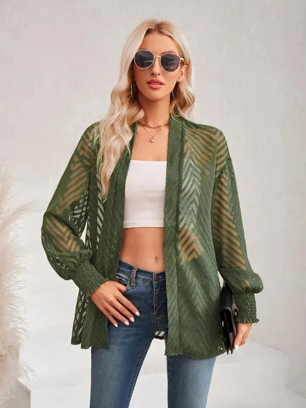 Women’s Jacquard Longline Cardigan Sweater – V-Neck