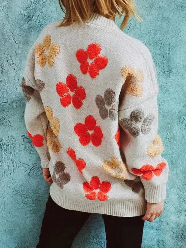 Women’s Jacquard Pocket Cardigan Sweater – V-Neck Knit