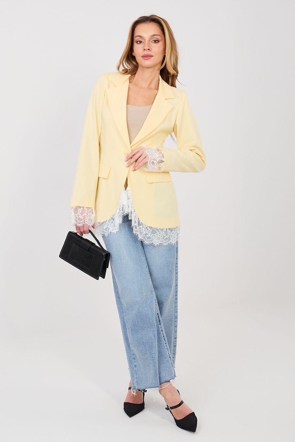 Women's Lace Trim Blazer Structured Office Style-women's jacket-LeStyleParfait