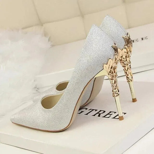 Women's Leather Pointed Toe Bridal Stiletto Pumps-Pumps Shoes-LeStyleParfait