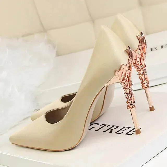 Women's Leather Pointed Toe Bridal Stiletto Pumps-Pumps Shoes-LeStyleParfait