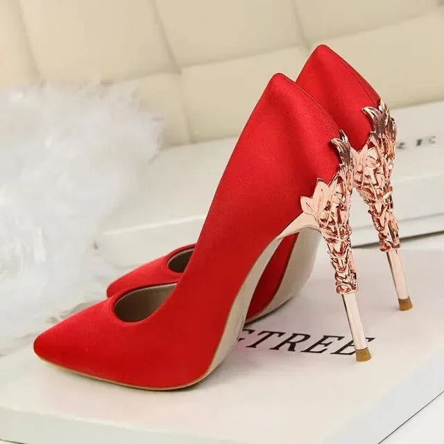 Women's Leather Pointed Toe Bridal Stiletto Pumps-Pumps Shoes-LeStyleParfait