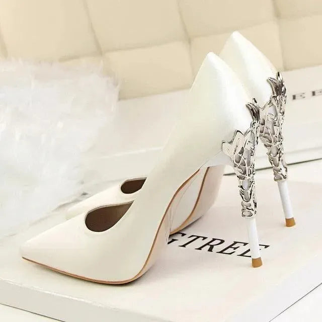 Women's Leather Pointed Toe Bridal Stiletto Pumps-Pumps Shoes-LeStyleParfait