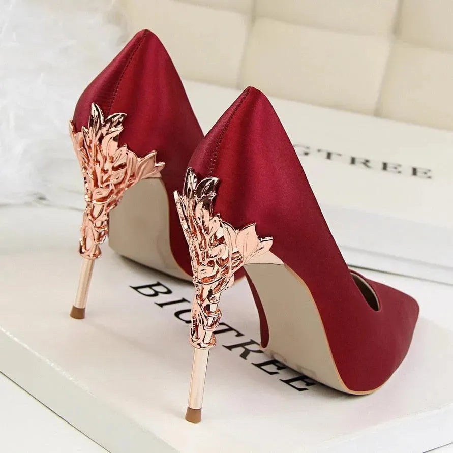 Women's Leather Pointed Toe Bridal Stiletto Pumps-Pumps Shoes-LeStyleParfait