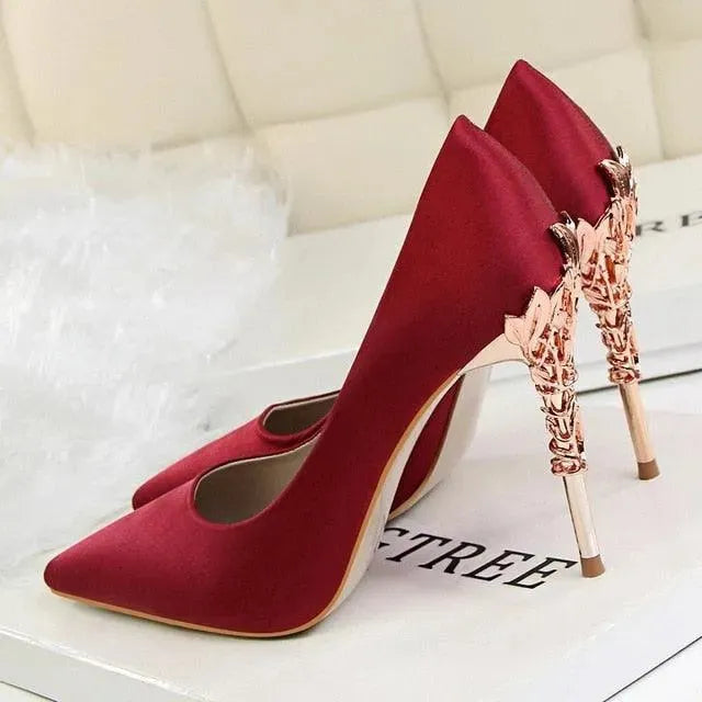 Women's Leather Pointed Toe Bridal Stiletto Pumps-Pumps Shoes-LeStyleParfait