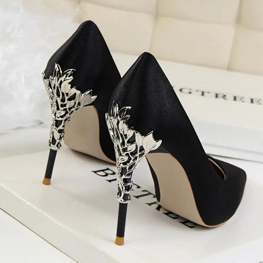 Women's Leather Pointed Toe Bridal Stiletto Pumps-Pumps Shoes-LeStyleParfait