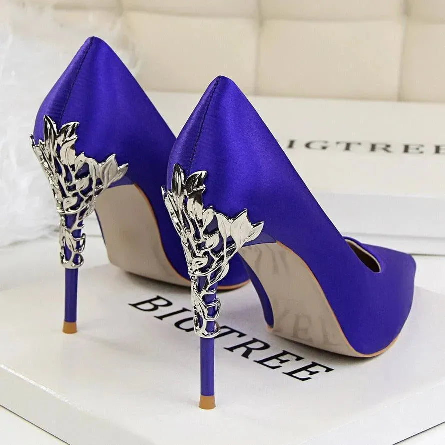 Women's Leather Pointed Toe Bridal Stiletto Pumps-Pumps Shoes-LeStyleParfait