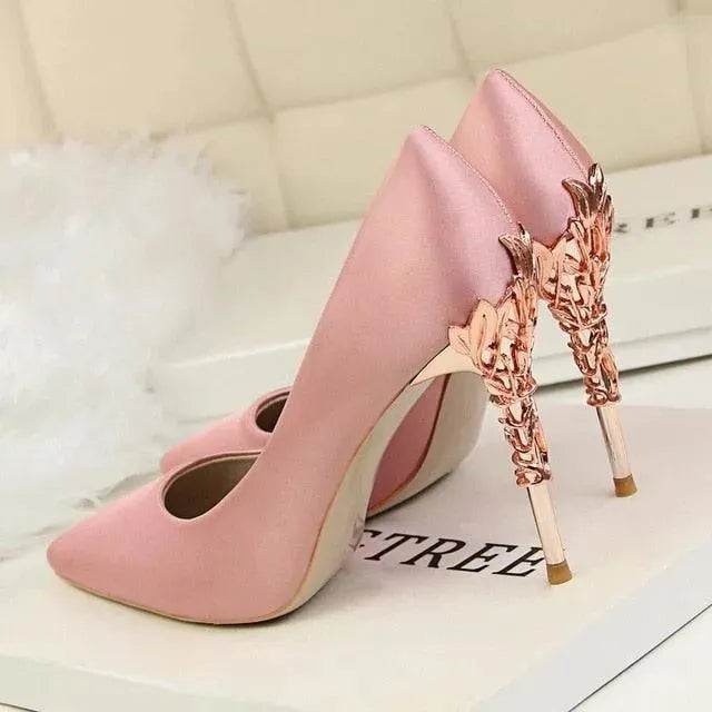 Women's Leather Pointed Toe Bridal Stiletto Pumps-Pumps Shoes-LeStyleParfait