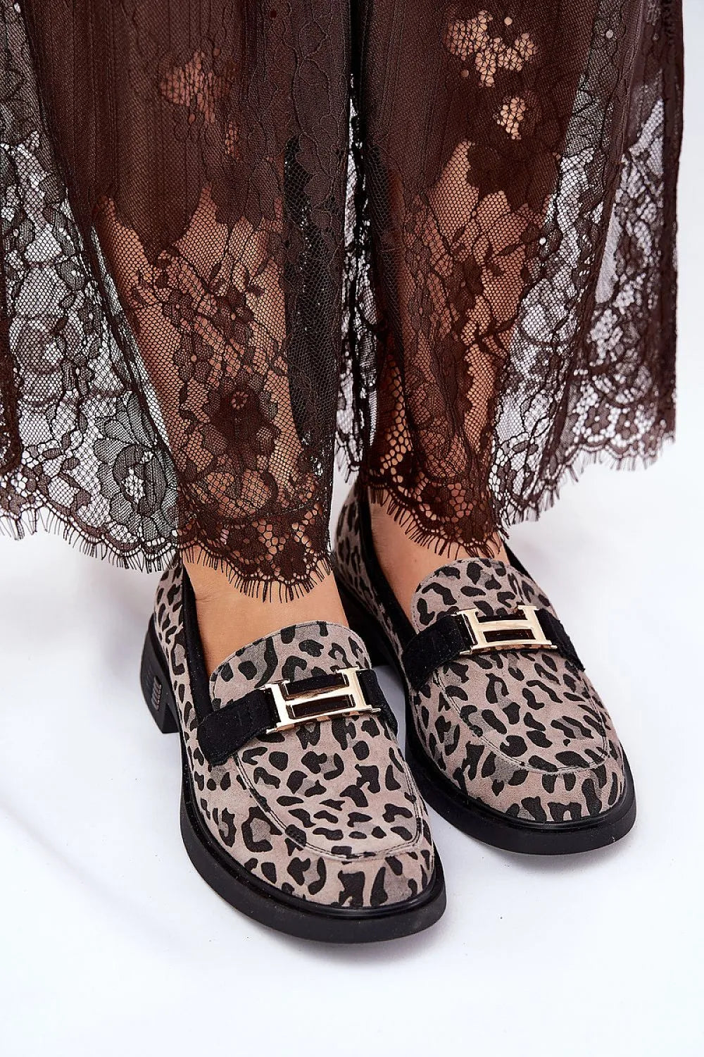 Women’s leopard print eco suede block heel moccasins, statement women’s office loafers