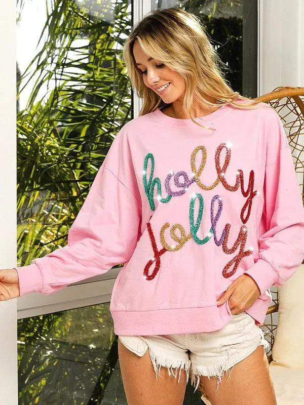 Women's Letter Print Pullover Sweatshirt-Women Sweatshirt-LeStyleParfait