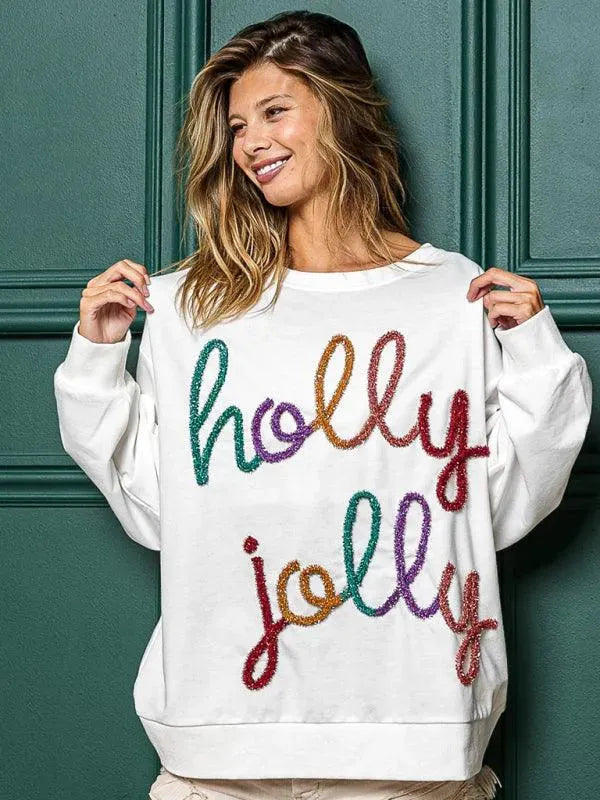 Women's Letter Print Pullover Sweatshirt-Women Sweatshirt-LeStyleParfait