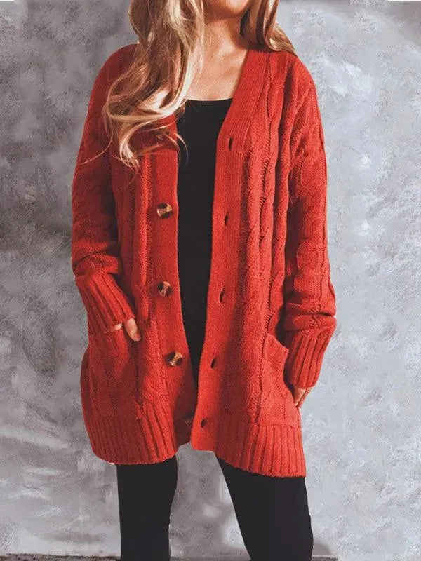 Women's Longline V-Neck Pocket Cardigan Sweater fashion image