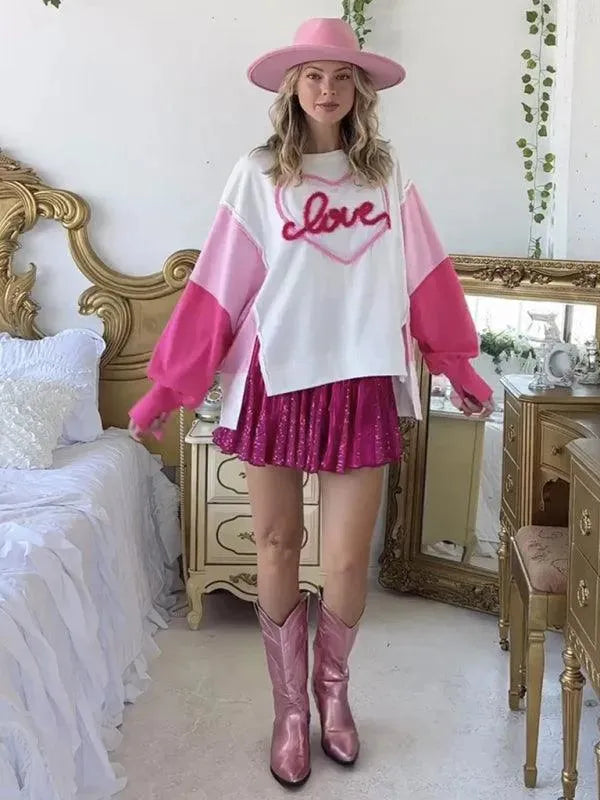 Women's Loose Embroidered Crewneck Sweatshirt-Women Sweatshirt-LeStyleParfait