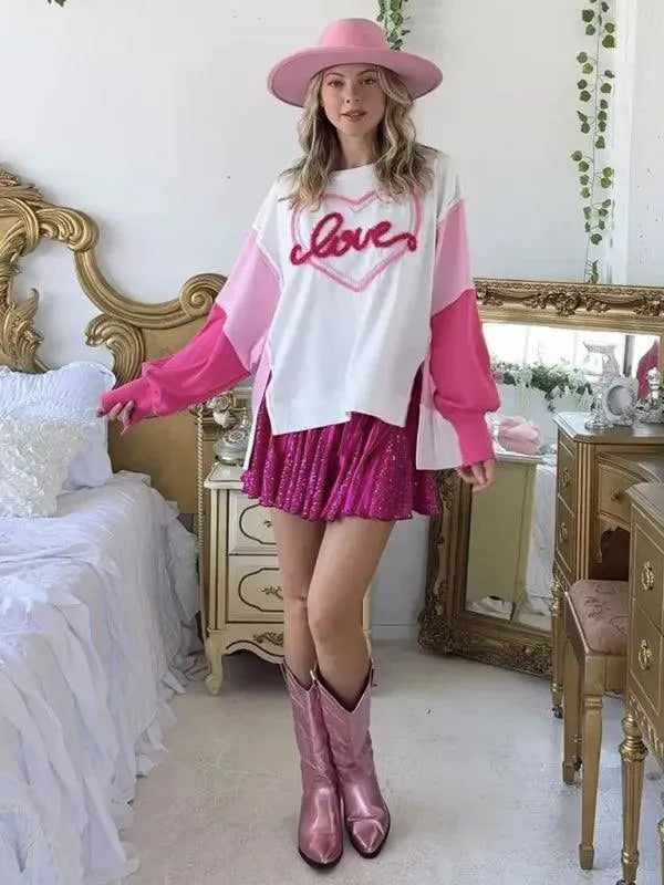 Women's Loose Embroidered Crewneck Sweatshirt-Women Sweatshirt-LeStyleParfait