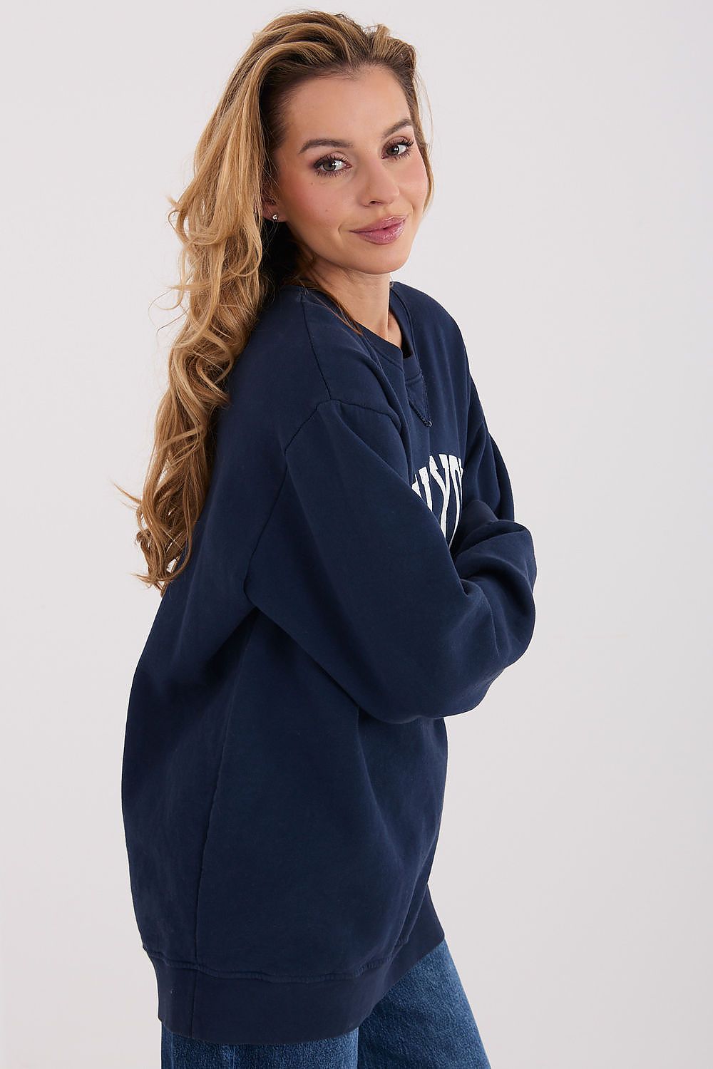 Women's Loose Printed Longline Sweatshirt — Grey-Women Sweatshirt-LeStyleParfait