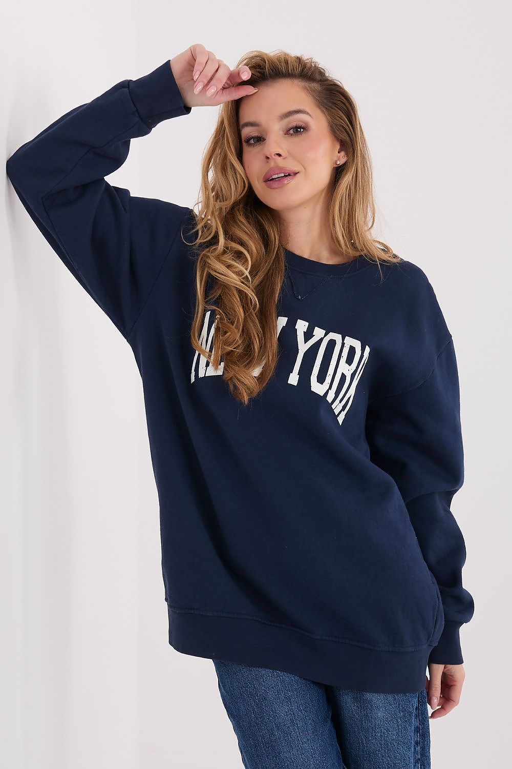 Women's Loose Printed Longline Sweatshirt — Grey-Women Sweatshirt-LeStyleParfait