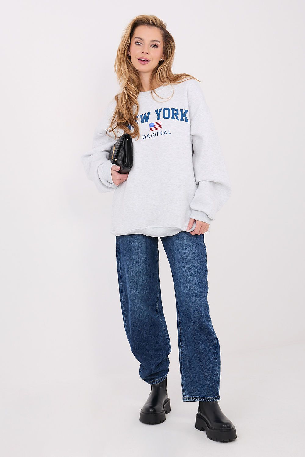 Women's Loose Printed Longline Sweatshirt — Grey-Women Sweatshirt-LeStyleParfait