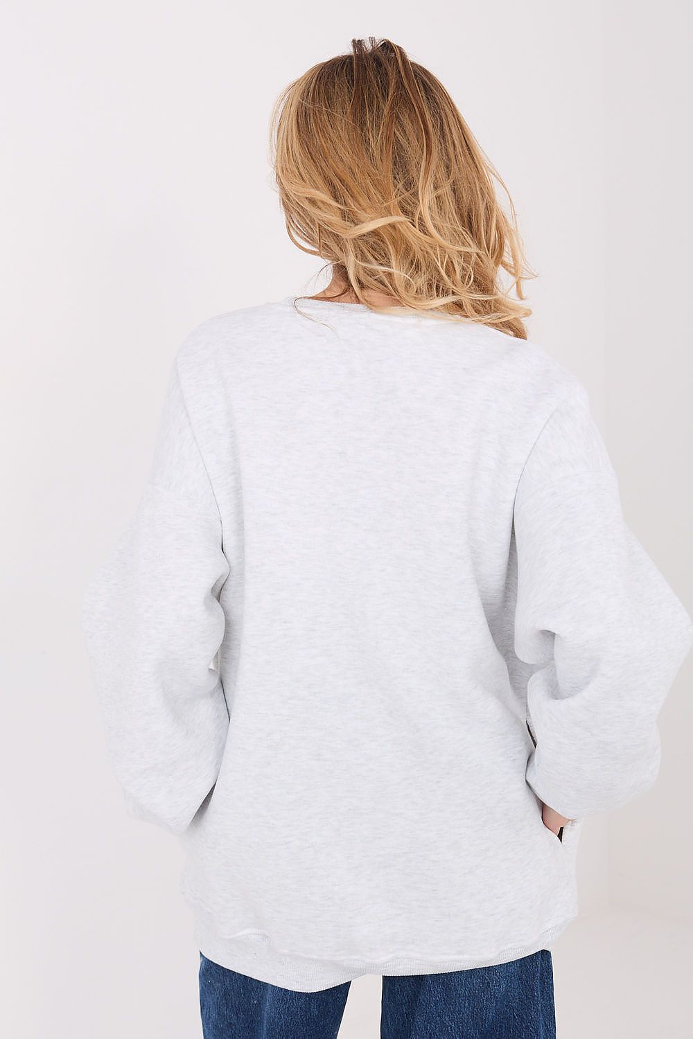 Women's Loose Printed Longline Sweatshirt — Grey-Women Sweatshirt-LeStyleParfait