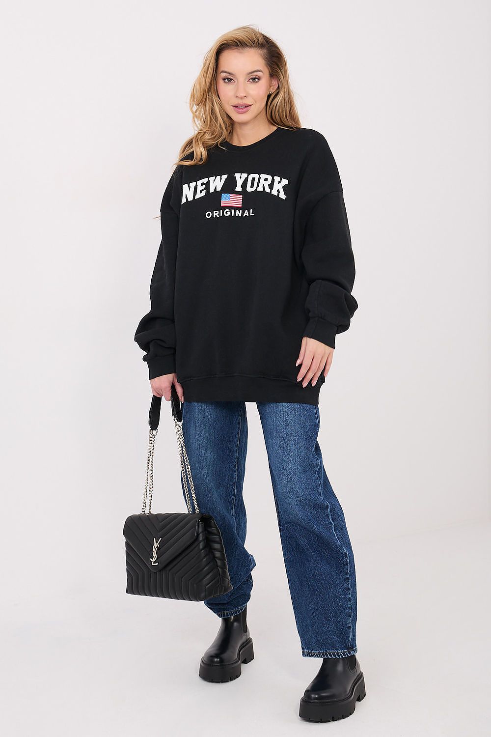 Women's Loose Printed Longline Sweatshirt — Grey-Women Sweatshirt-LeStyleParfait