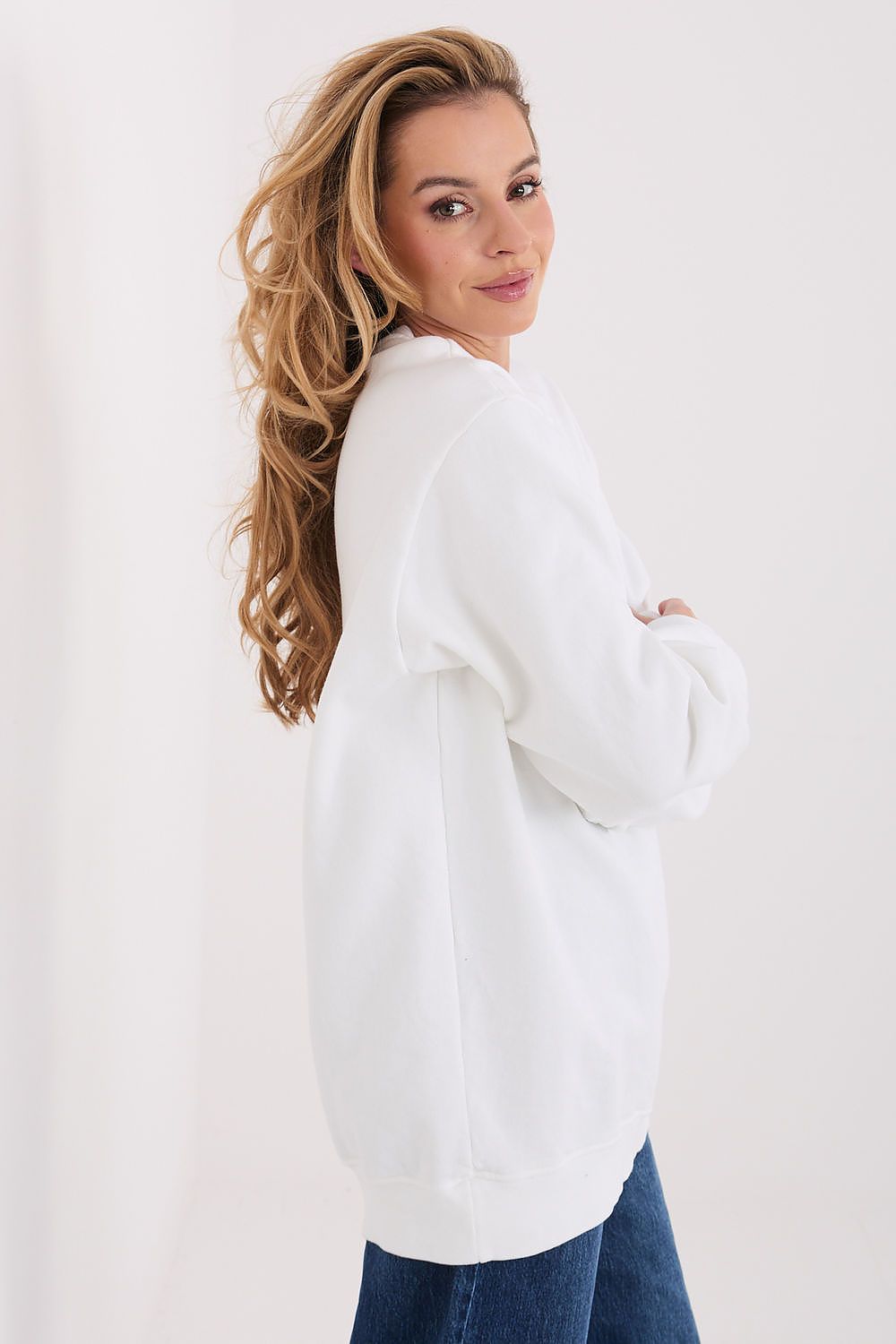 Women's Loose Printed Longline Sweatshirt — Grey-Women Sweatshirt-LeStyleParfait