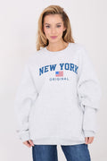 Women's Loose Printed Longline Sweatshirt — Grey-Women Sweatshirt-LeStyleParfait