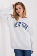 Women's Loose Printed Longline Sweatshirt — Grey-Women Sweatshirt-LeStyleParfait