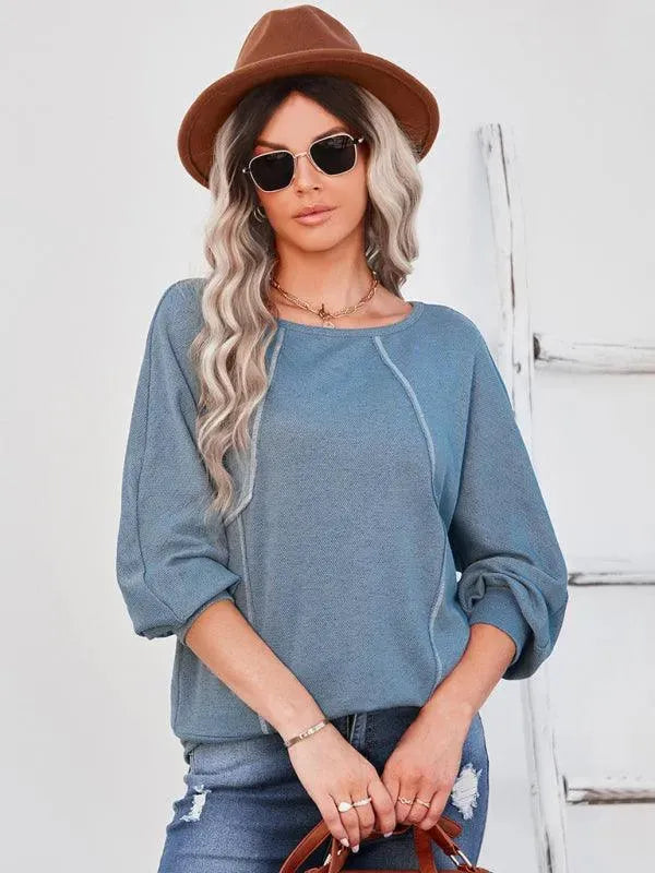 Women's Loose Round Neck Sweatshirt-Women Sweatshirt-LeStyleParfait
