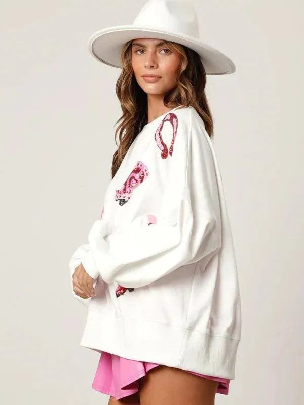 Women's Loose Sequined Sweatshirt-Women Sweatshirt-LeStyleParfait