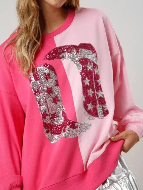Women's Loose Sequined Sweatshirt-Women Sweatshirt-LeStyleParfait