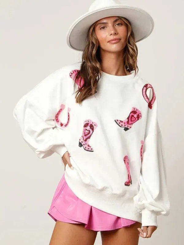 Women's Loose Sequined Sweatshirt-Women Sweatshirt-LeStyleParfait