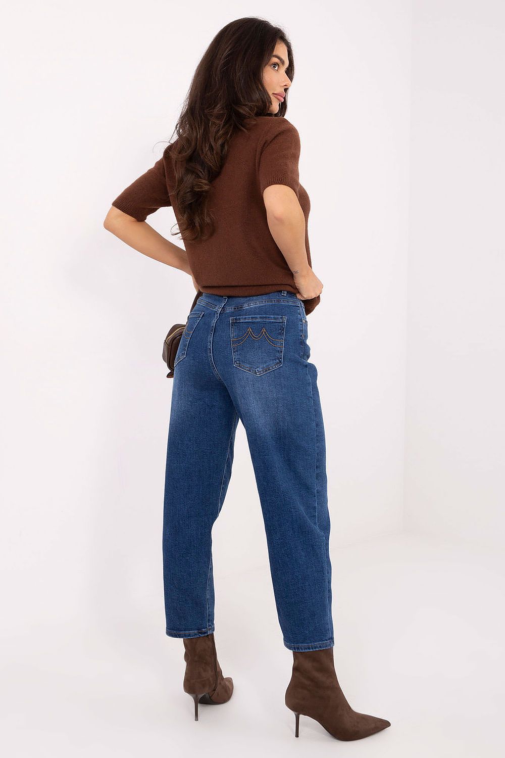 Women's Mom Jeans - Blue High Waist Belted Denim-Straight Leg Jeans-LeStyleParfait