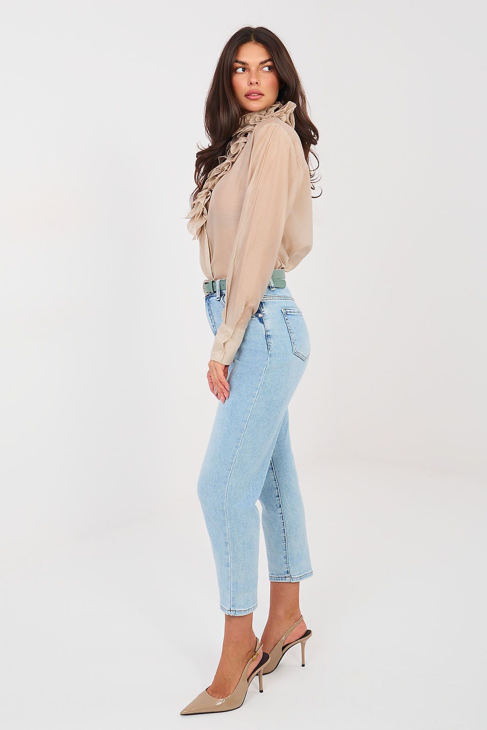 Women's Mom Jeans - Blue High Waist Stretch Denim-Straight Leg Jeans-LeStyleParfait