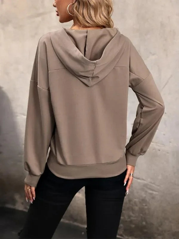 Women's New Solid Color Knitted Long Hooded Sweatshirt-LeStyleParfait