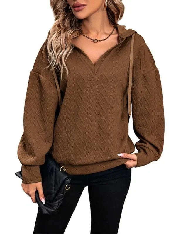 Women's New Solid Color Knitted Long Hooded Sweatshirt-LeStyleParfait