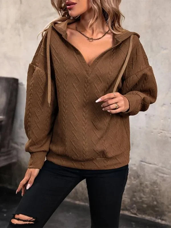 Women's New Solid Color Knitted Long Hooded Sweatshirt-LeStyleParfait
