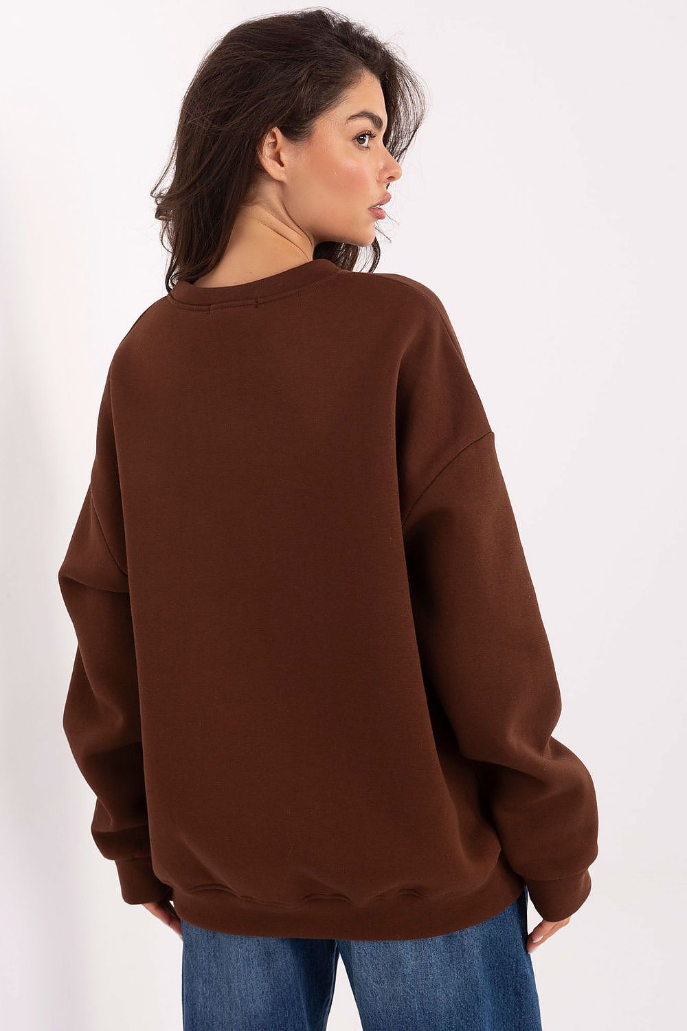 Women's Oversized Embroidered Crewneck Sweatshirt — Brown-Women Sweatshirt-LeStyleParfait