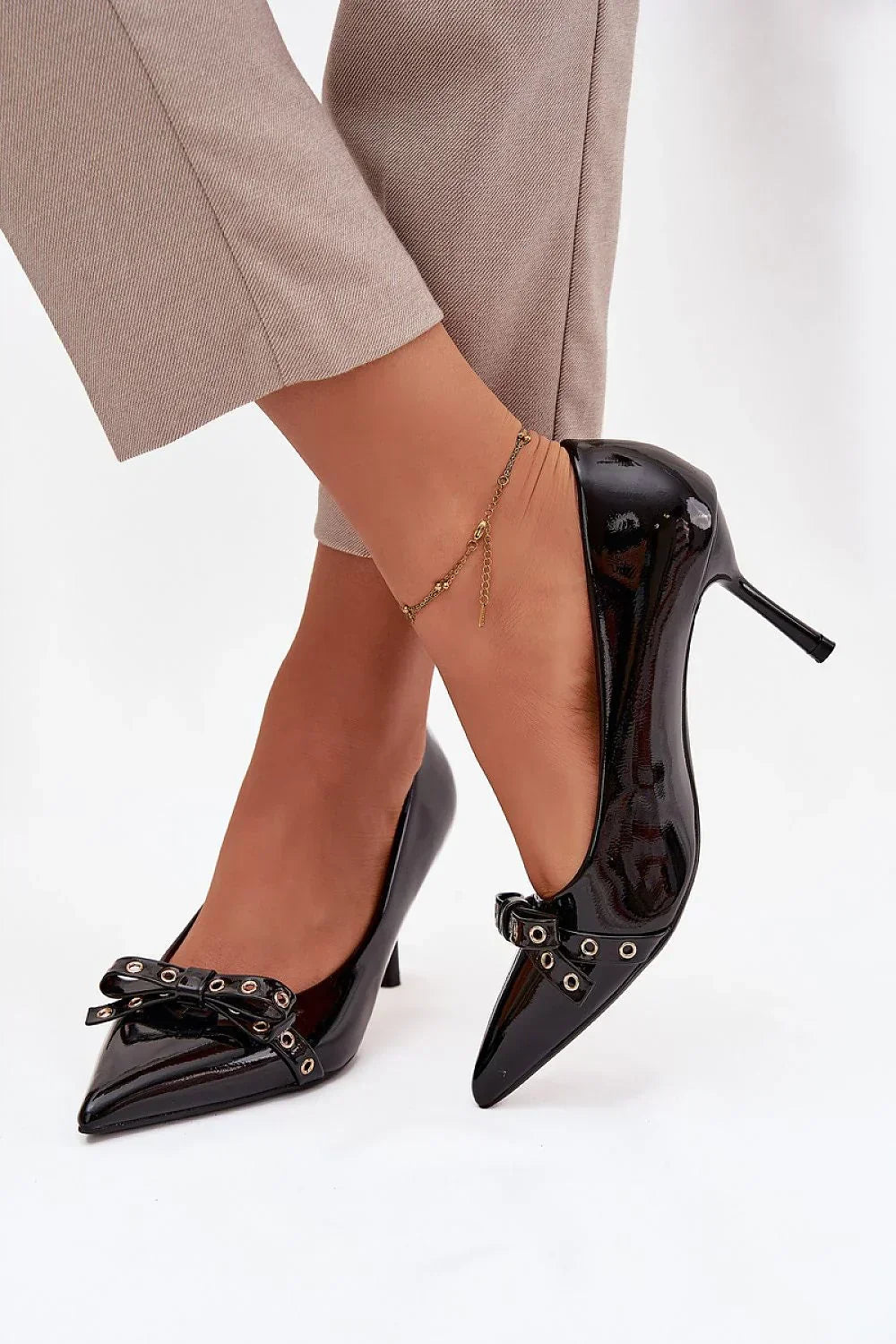 Women's Patent Bow Stiletto Pumps-Pumps Shoes-LeStyleParfait