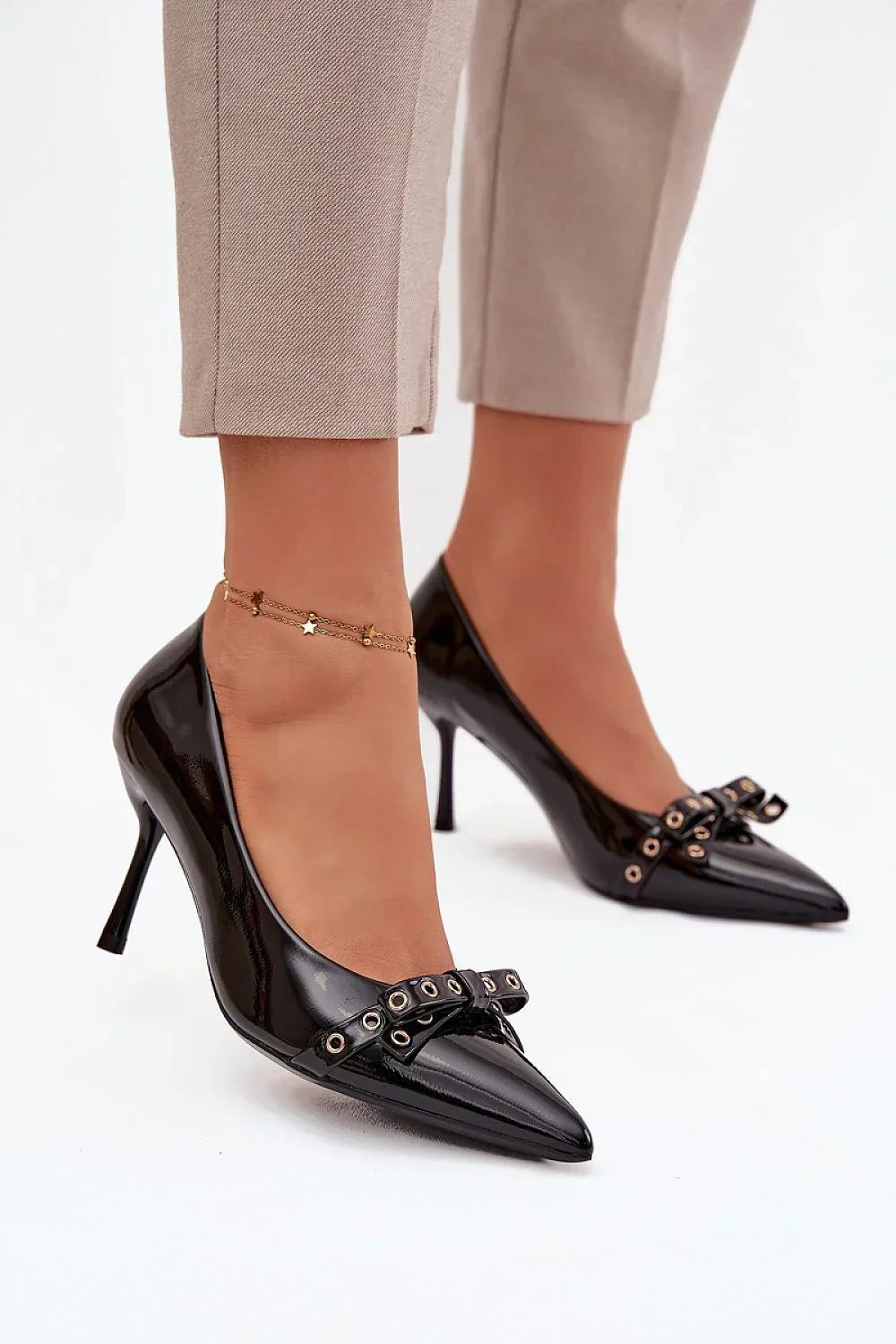Women's Patent Bow Stiletto Pumps-Pumps Shoes-LeStyleParfait