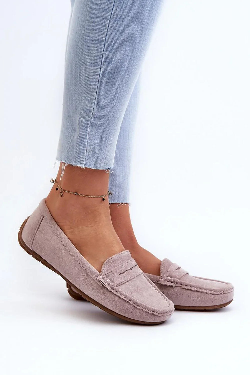 Women’s navy and violet penny driving moccasin loafers, flat women’s driving shoes for spring–summer