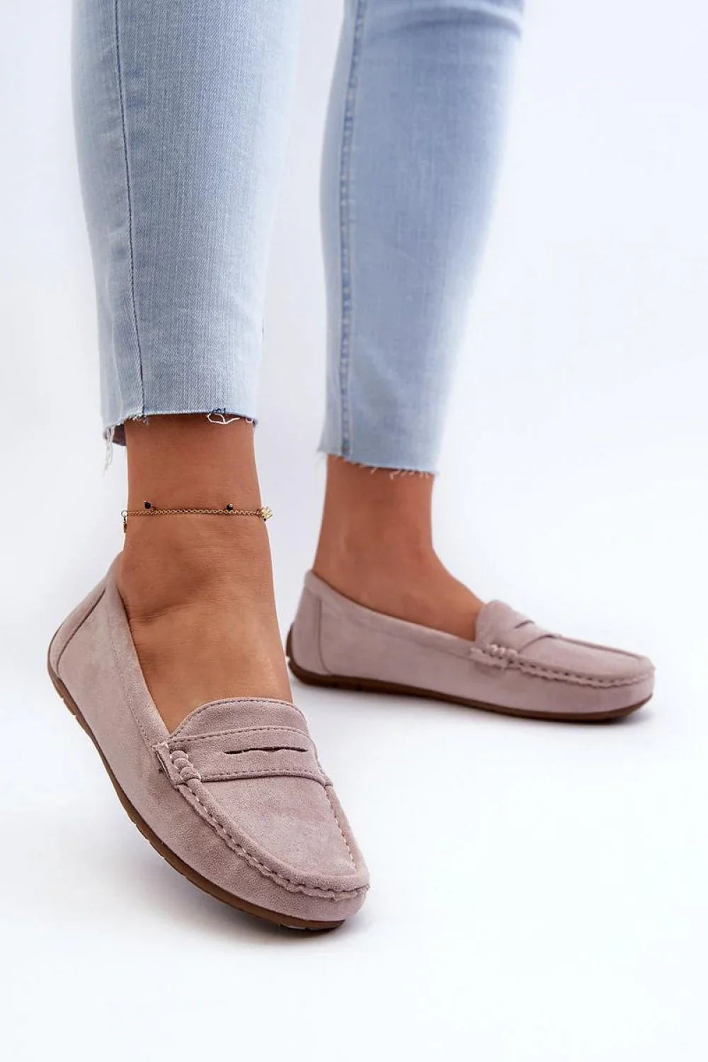 Women’s navy and violet penny driving moccasin loafers, flat women’s driving shoes for spring–summer