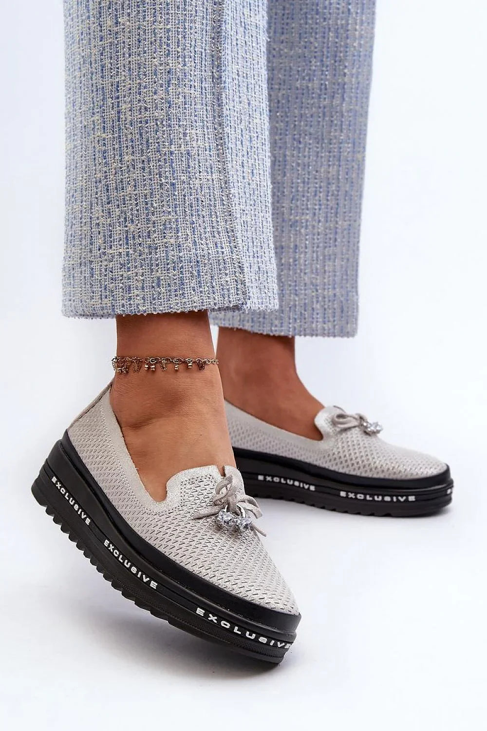Women’s white perforated leather platform driving loafers, breathable women’s platform loafers for spring–summer