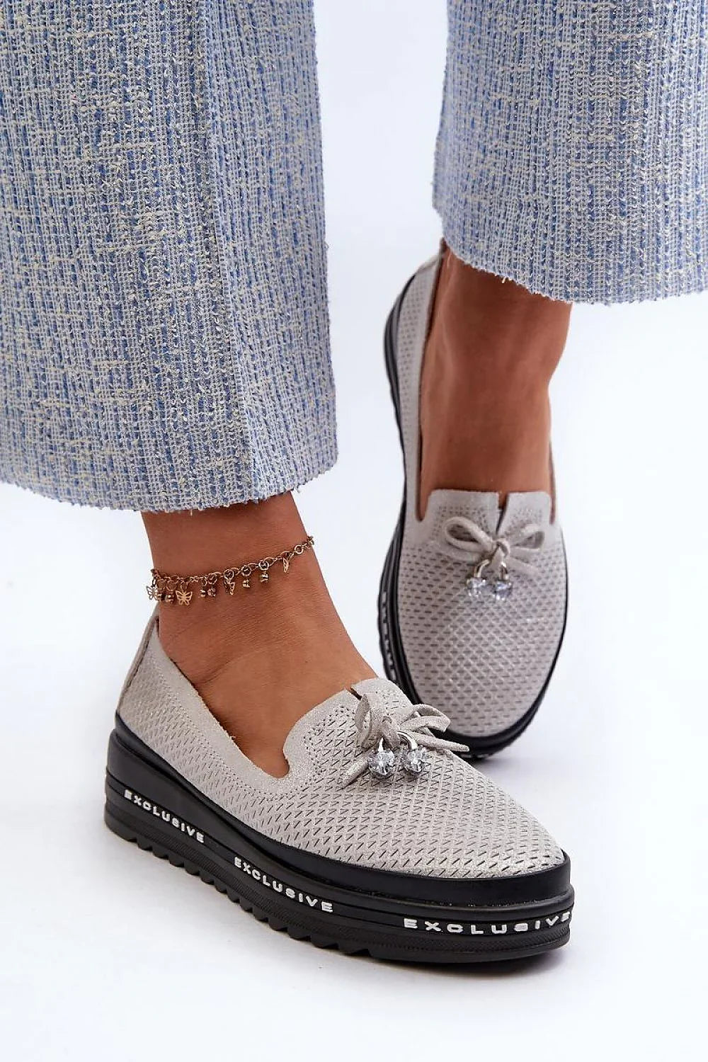 Women’s white perforated leather platform driving loafers, breathable women’s platform loafers for spring–summer