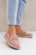 Women’s pink eco suede espadrille platform moccasin loafers, perforated women’s espadrille loafers with horsebit