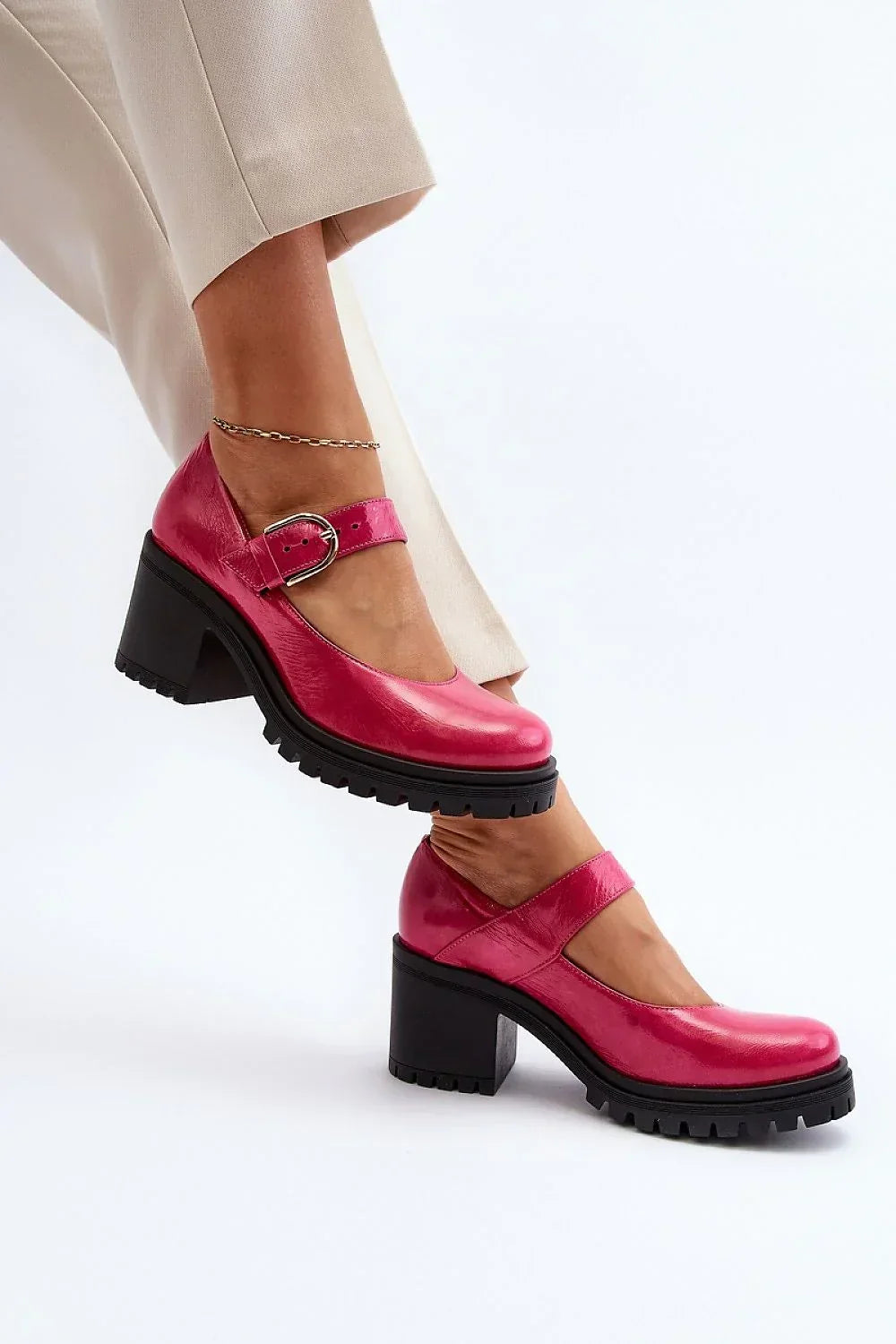 Women's Pink Mary-Jane Block Heel Pumps-Pumps Shoes-LeStyleParfait
