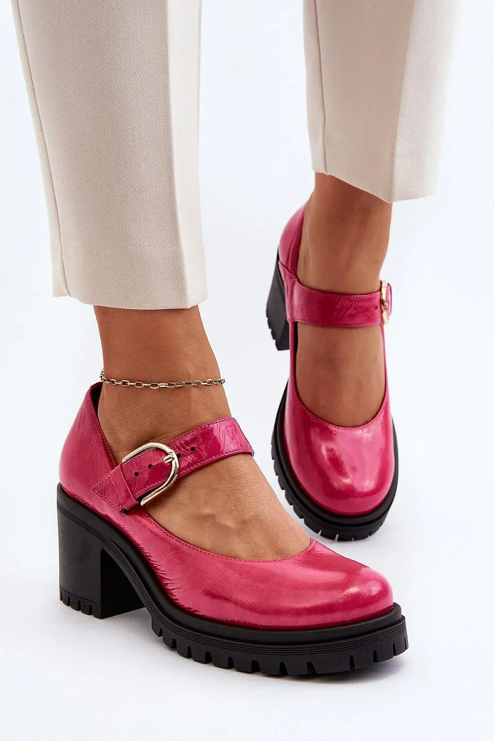 Women's Pink Mary-Jane Block Heel Pumps-Pumps Shoes-LeStyleParfait
